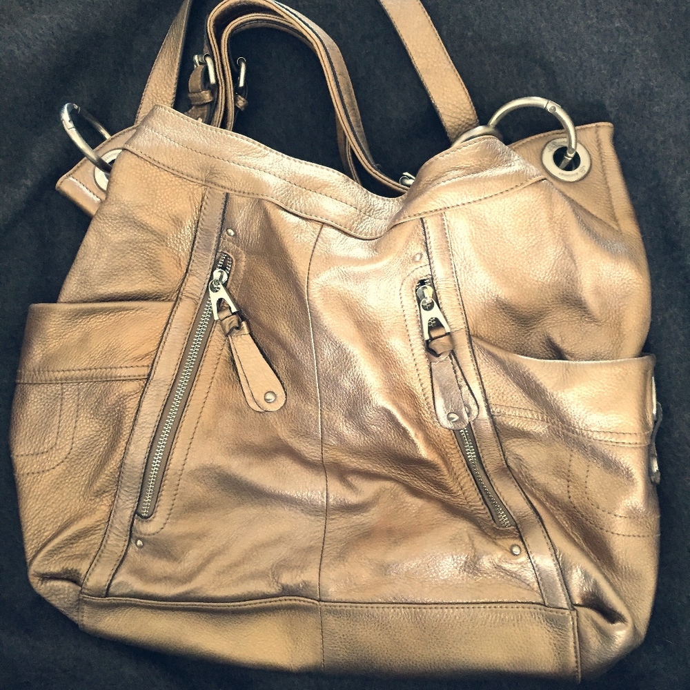 b. makowsky Large Gold Leather Hobo Bag